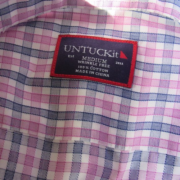 UNTUCKit Men's Wrinkle-Free Dolcetto Shirt Pink Blue & White Check Sz M EUC Read - Picture 12 of 13